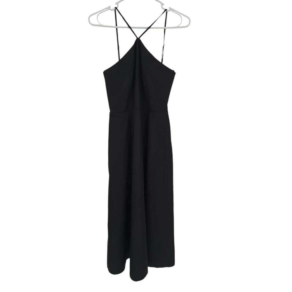 Du Paradis Size Small Dress Black Midi Halter Sleeveless Fit Flare